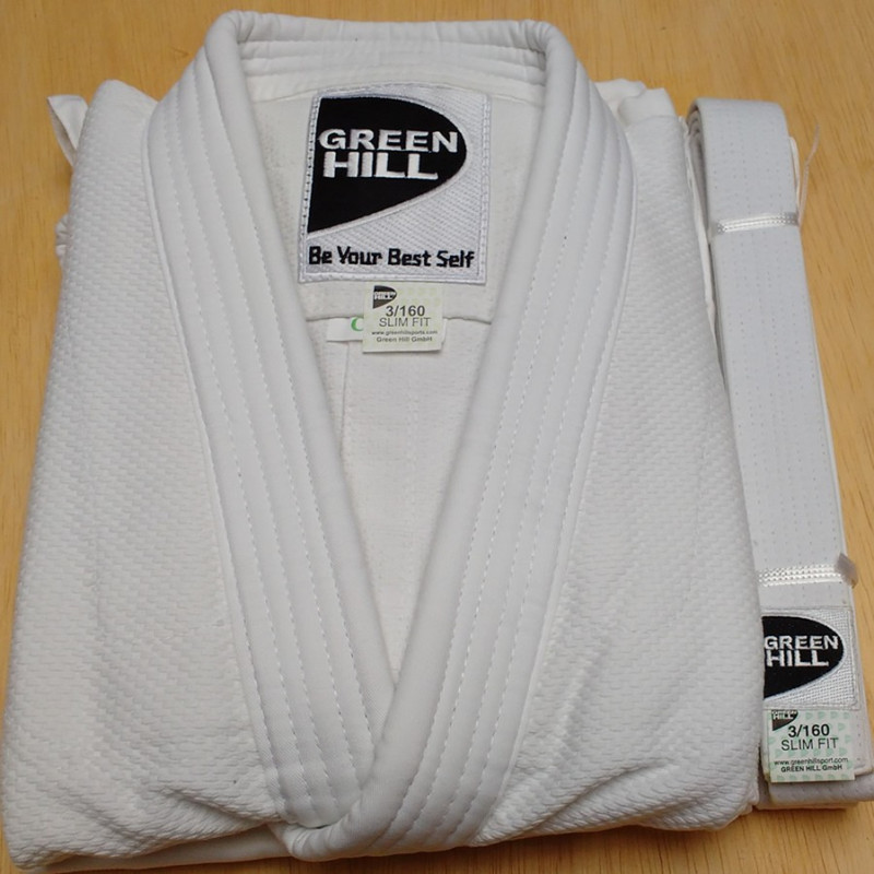 Kimono Judo Junior Green Hill 350g/m2 - Bianco/Blu Per Principianti E Gare - Foto 4