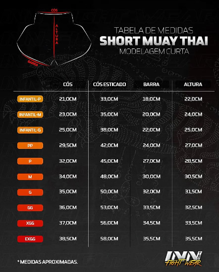 Tabela Short Muay Thai