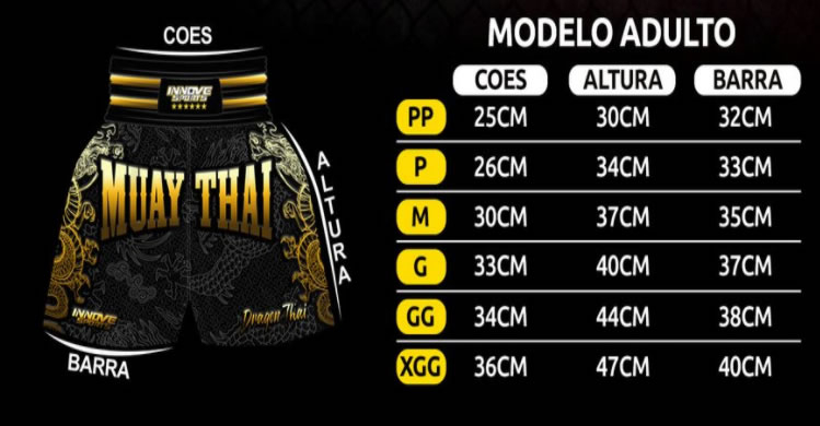 Tabela Short Muay Thai